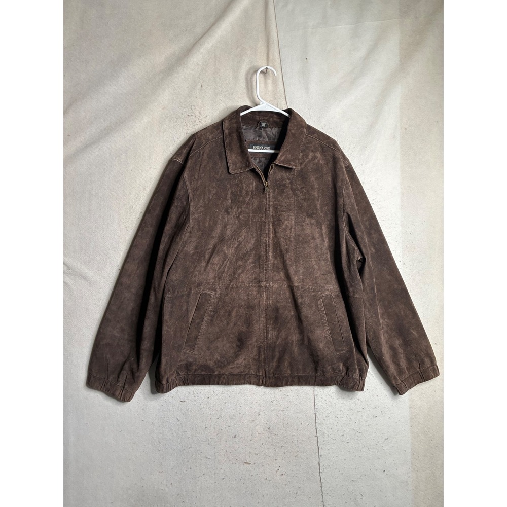 Bernardo Men Brown Suede Leather Harrington Jacket Full Zip XXL Pigskin Coat